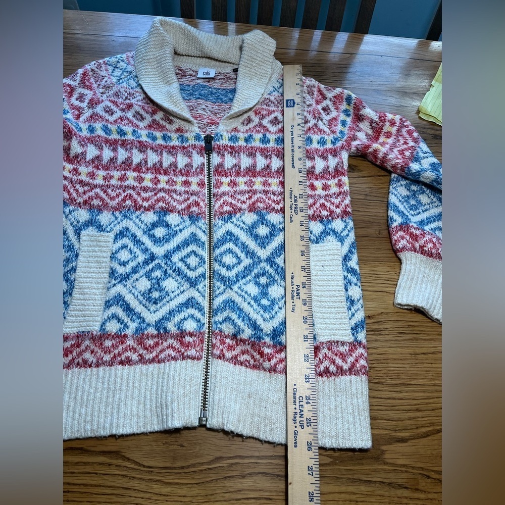 CAbi Highlands Sweater Fair Isle Printed Zip Front Cardigan Size S - Picture 12 of 12
